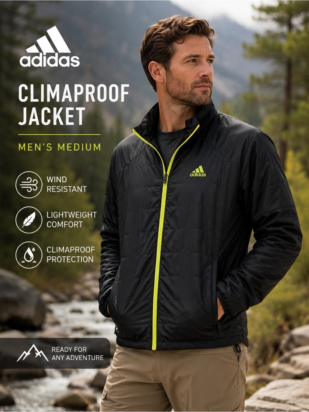Adidas ClimaProof Lightweight Windbreaker Jacket Men’s Medium Full Zip